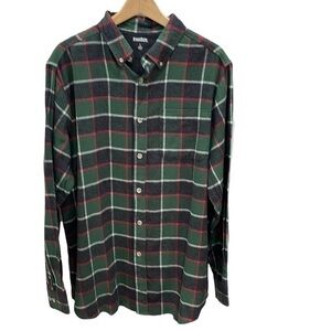 KINGSIZE Boulder Creek Plaid flannel Shirt Green Black Button Front SZ L TALL